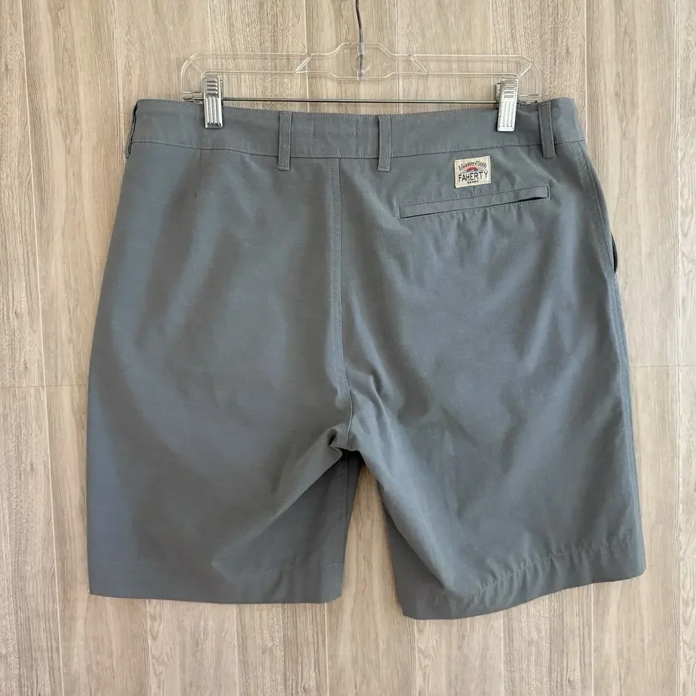 Faherty All Day Shorts Mens 33 Measures 34” Gray Chino Drawstring Stretch Casual